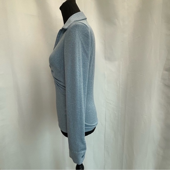 Zara light blue shimmer metallic glitter long sleeve keyhole collared blouse top - Picture 6 of 16